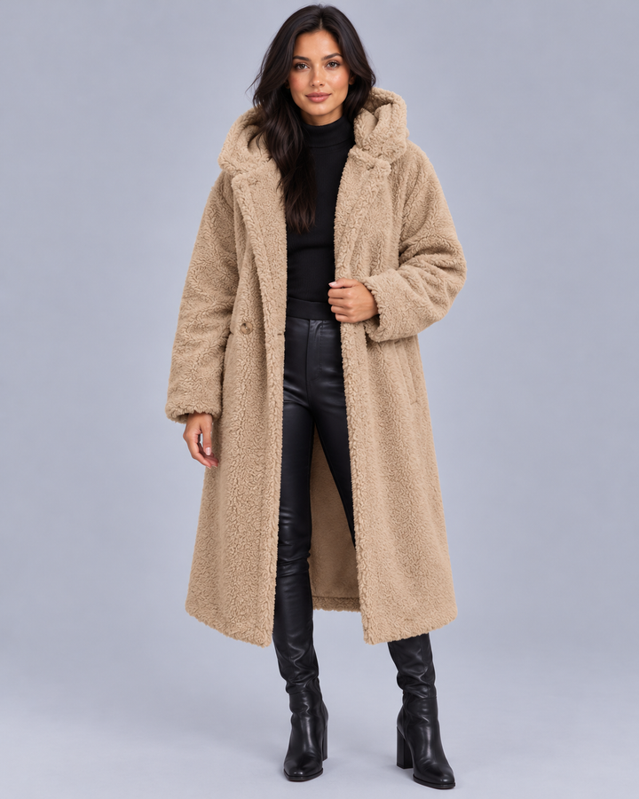 Women's Longline Teddy Coat with Hood