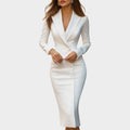 Women's Tailored Blazer Midi | Elegant Long Sleeve Office Dress