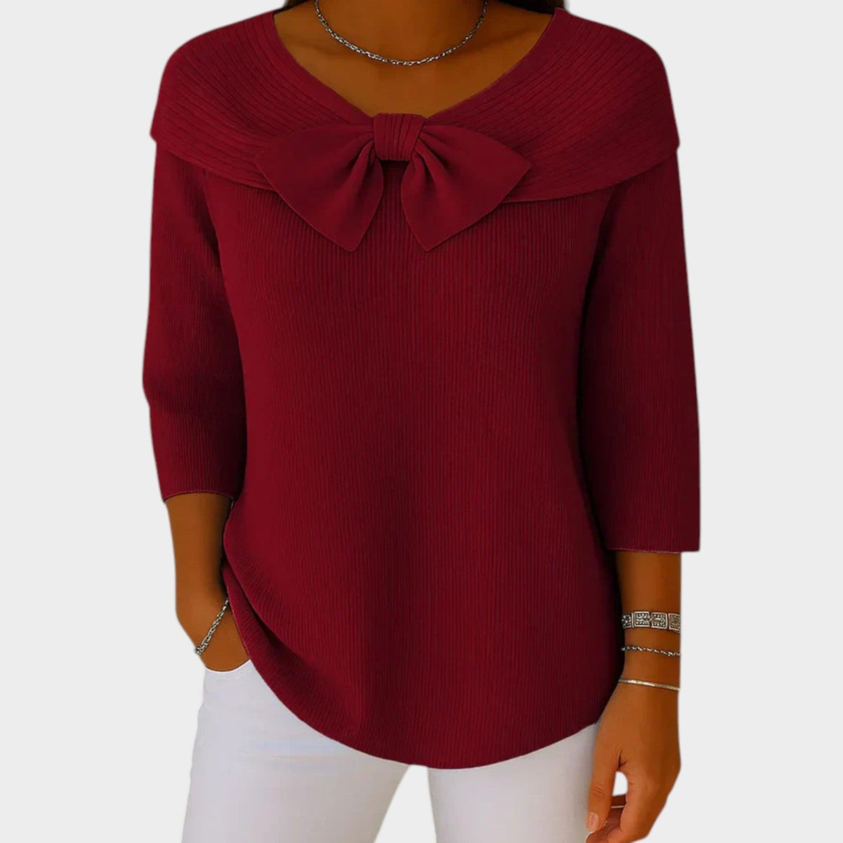 Bow Neck | Ribbed Knit Sweater