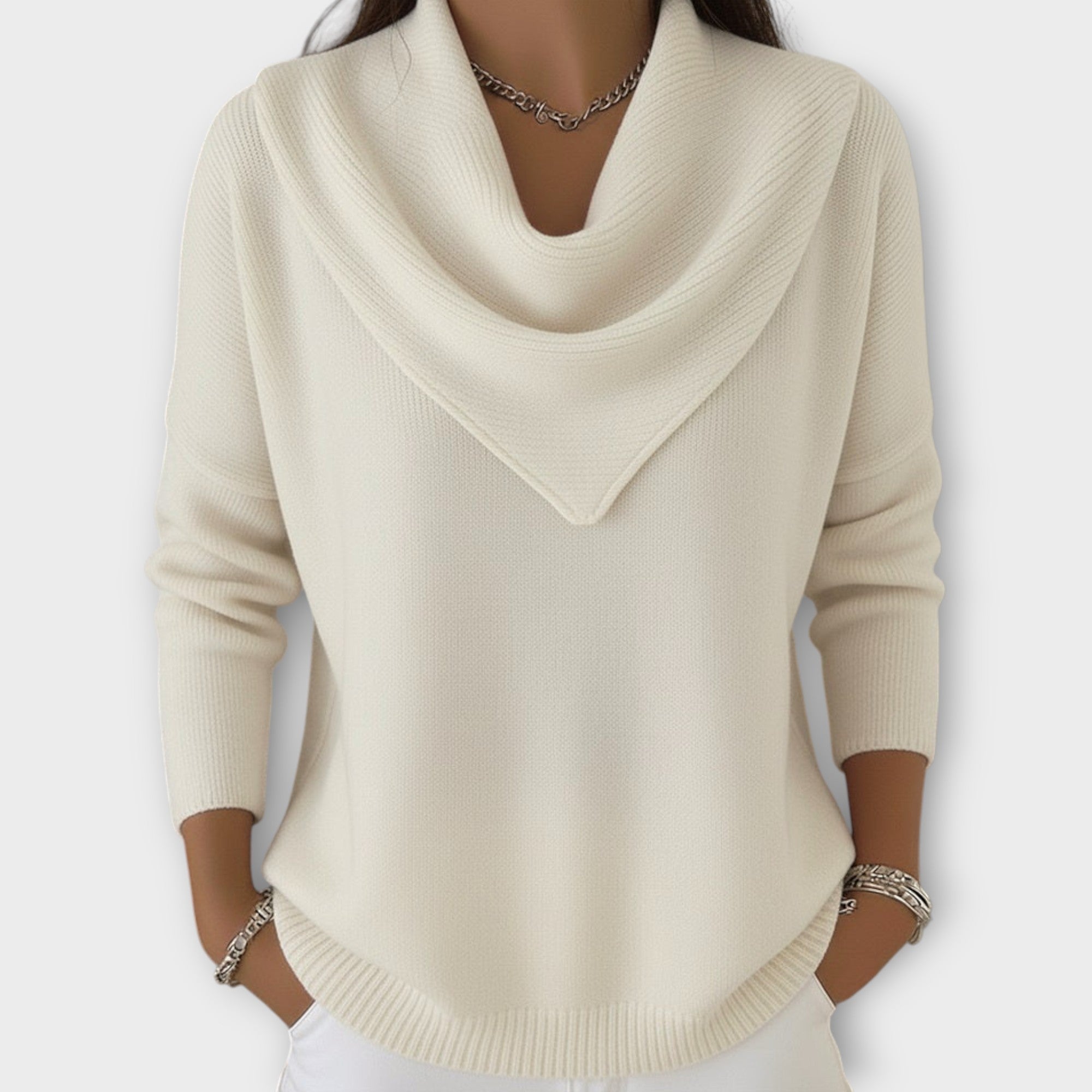 Draped Cowl-Neck Knit Sweater