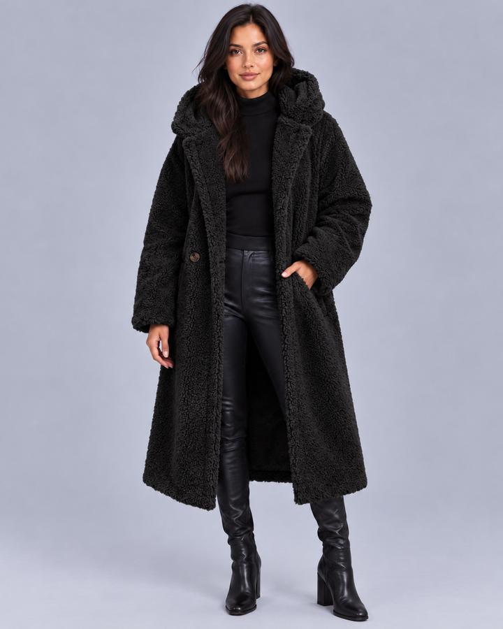 Women's Longline Teddy Coat with Hood