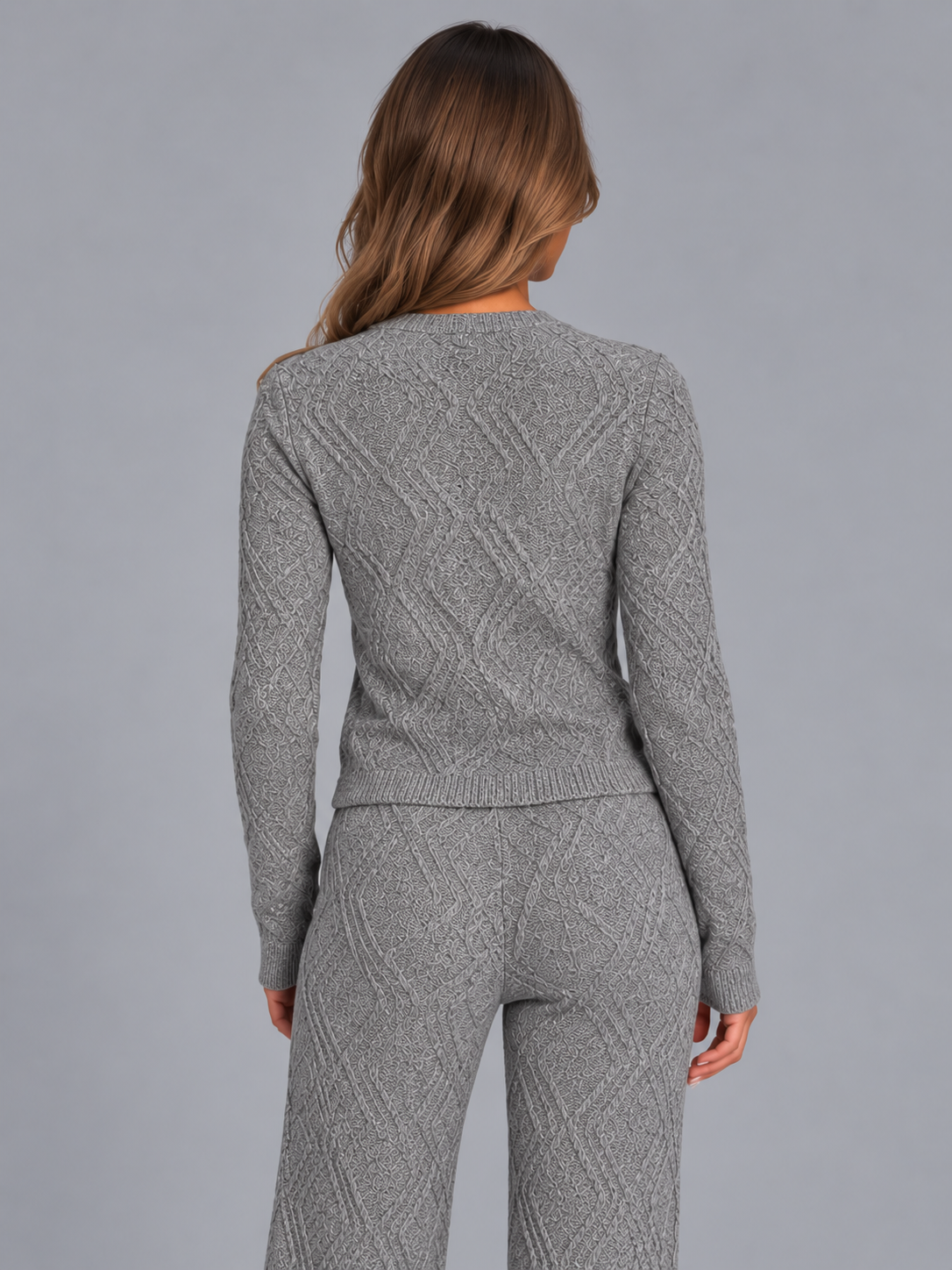 Women's Crystal Button Knit Cardigan & Trouser Set – Grey