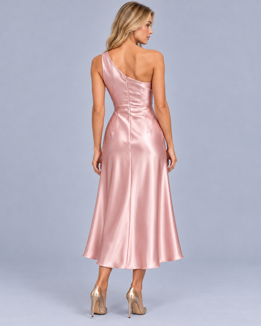 Women's One Shoulder Draped Midi Dress