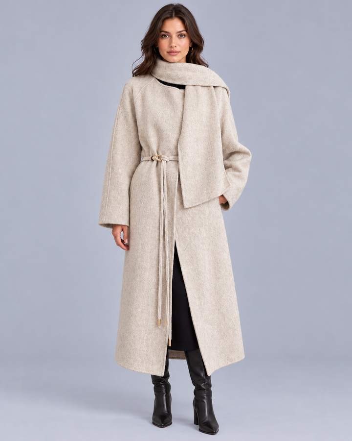 Women's Midi Scarf Coat with Tie Belt