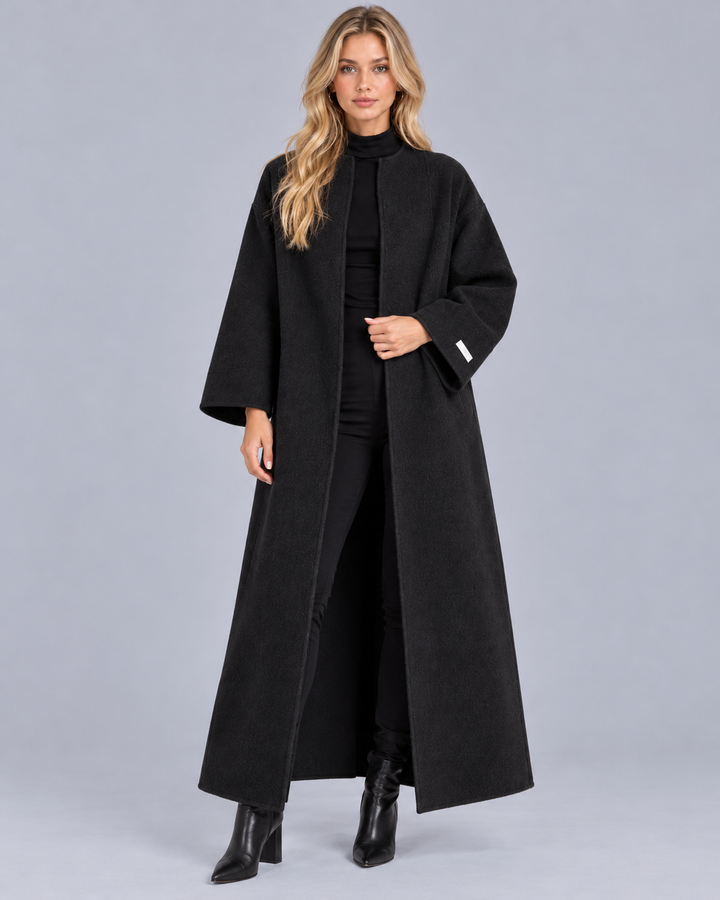 Women's Collarless Longline Wool-Blend Coat