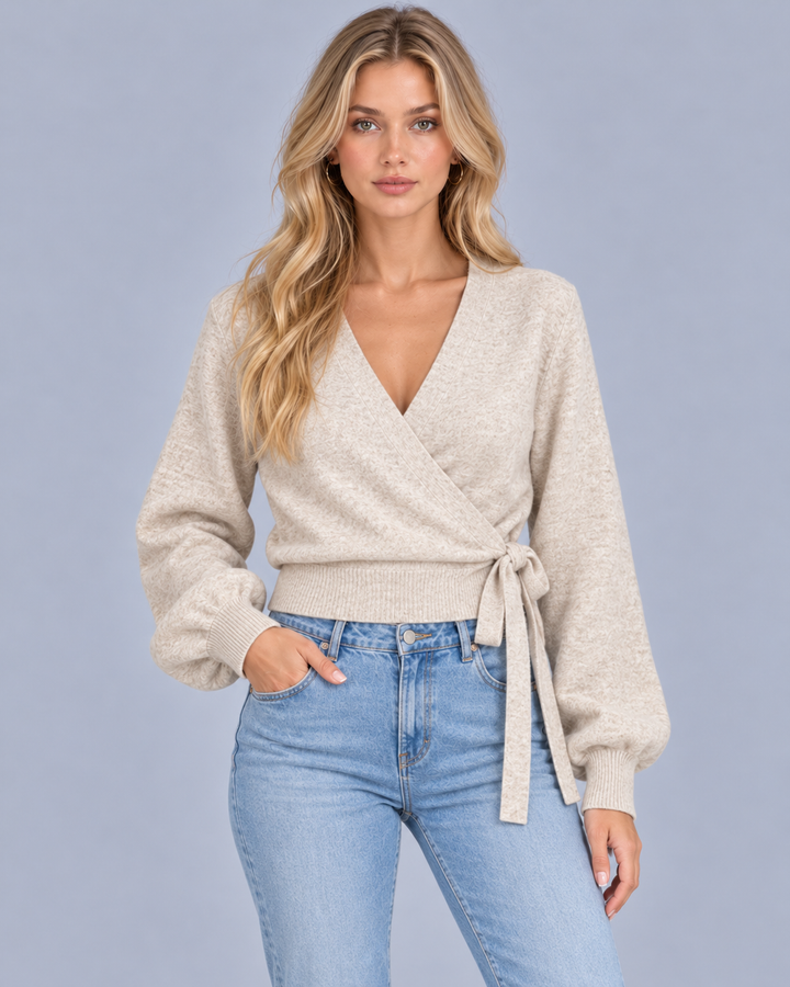 Women's V-Neck Wrap Jumper with Side Tie