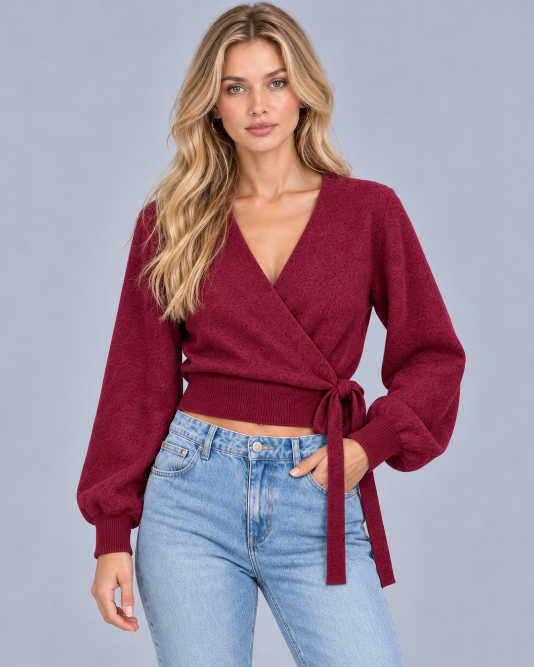 Women's V-Neck Wrap Jumper with Side Tie