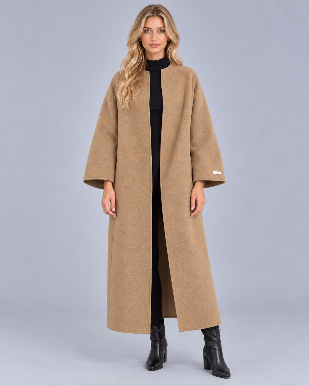 Women's Collarless Longline Wool-Blend Coat