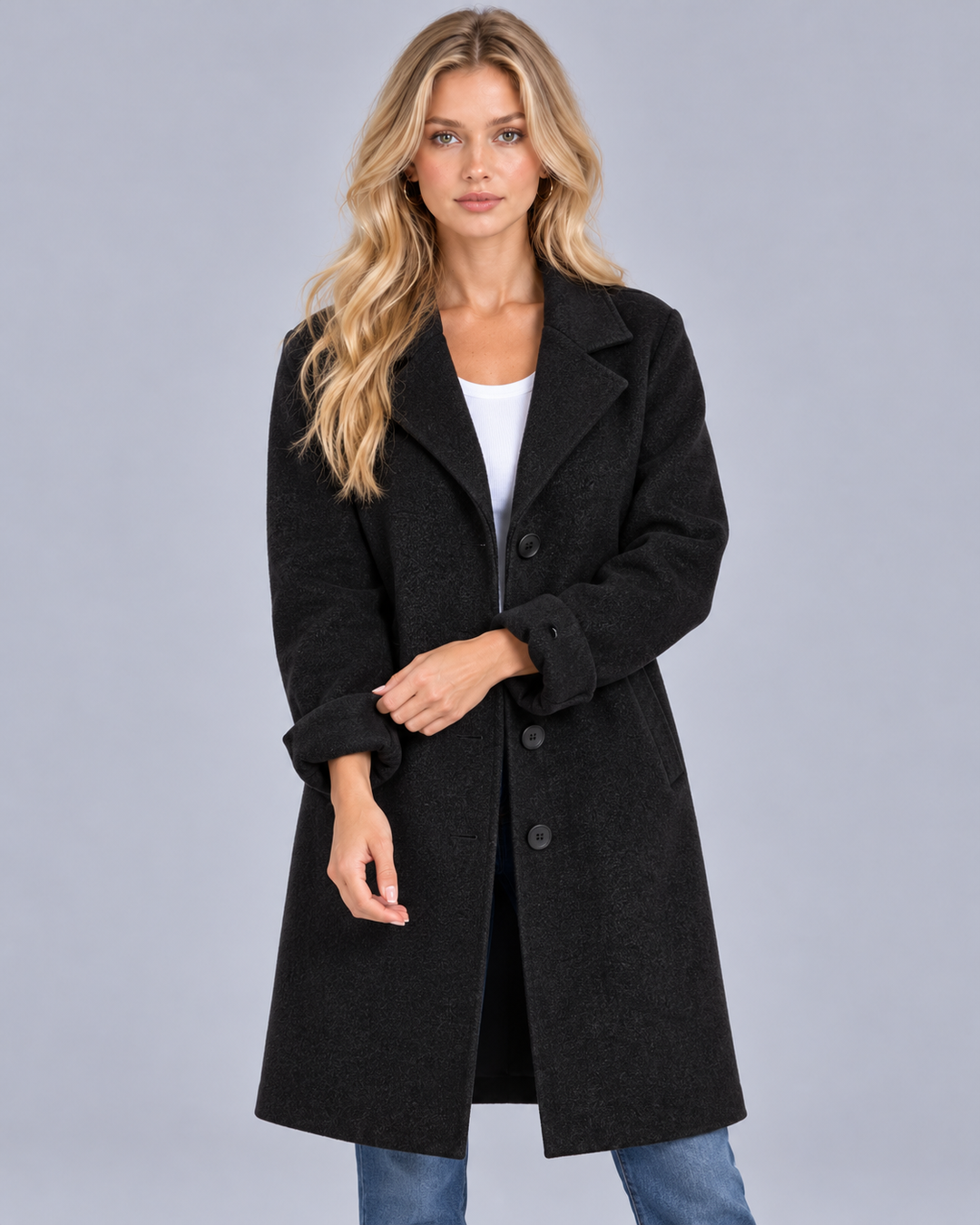 Women's Tailored Coat with Turned-Back Cuffs