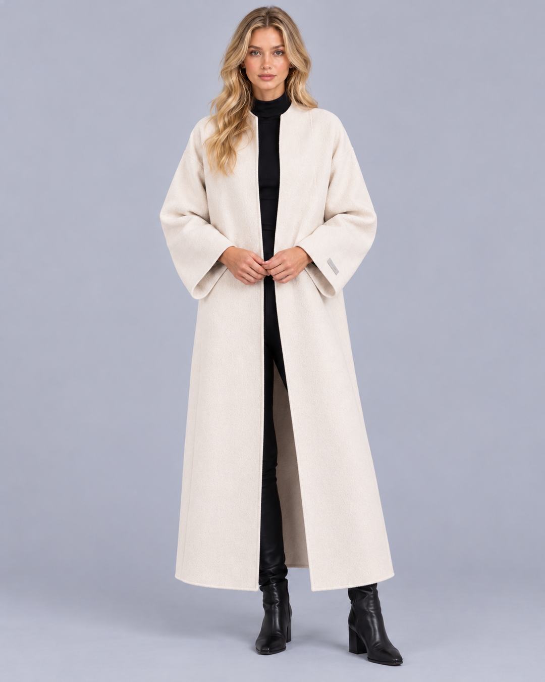 Women's Collarless Longline Wool-Blend Coat