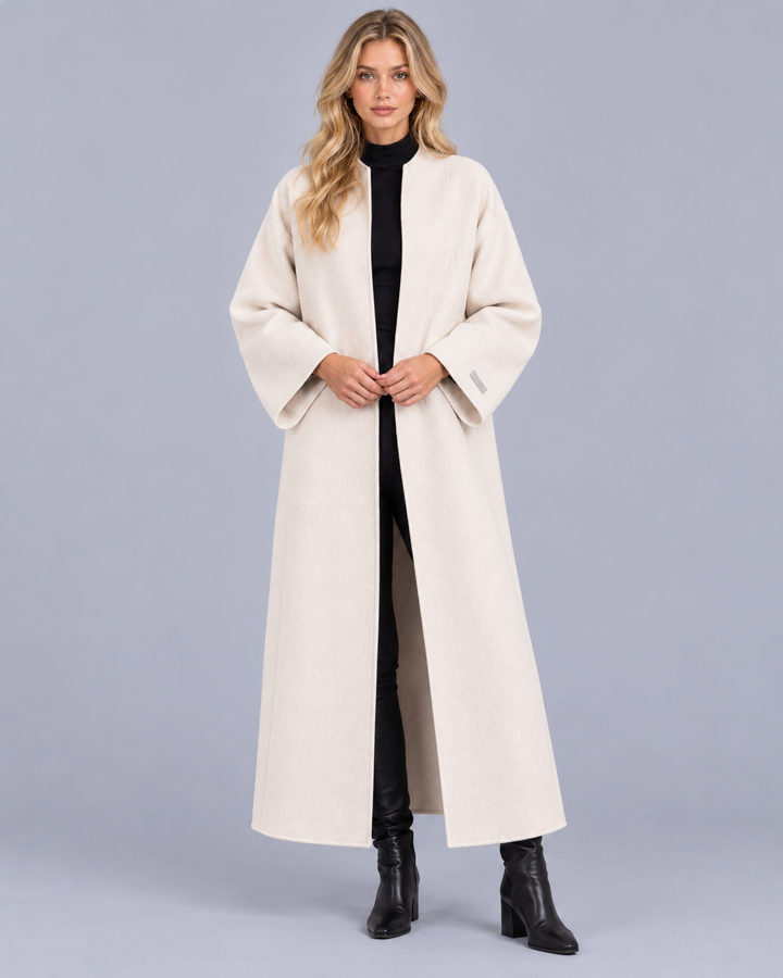 Women's Collarless Longline Wool-Blend Coat