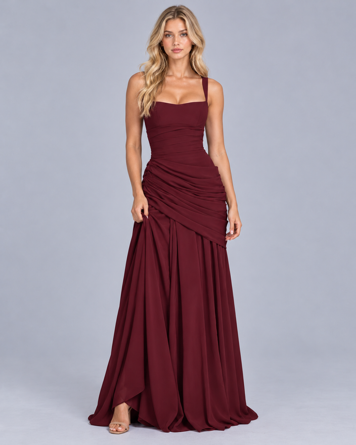 Women's Corset Maxi Dress with Draped Hip