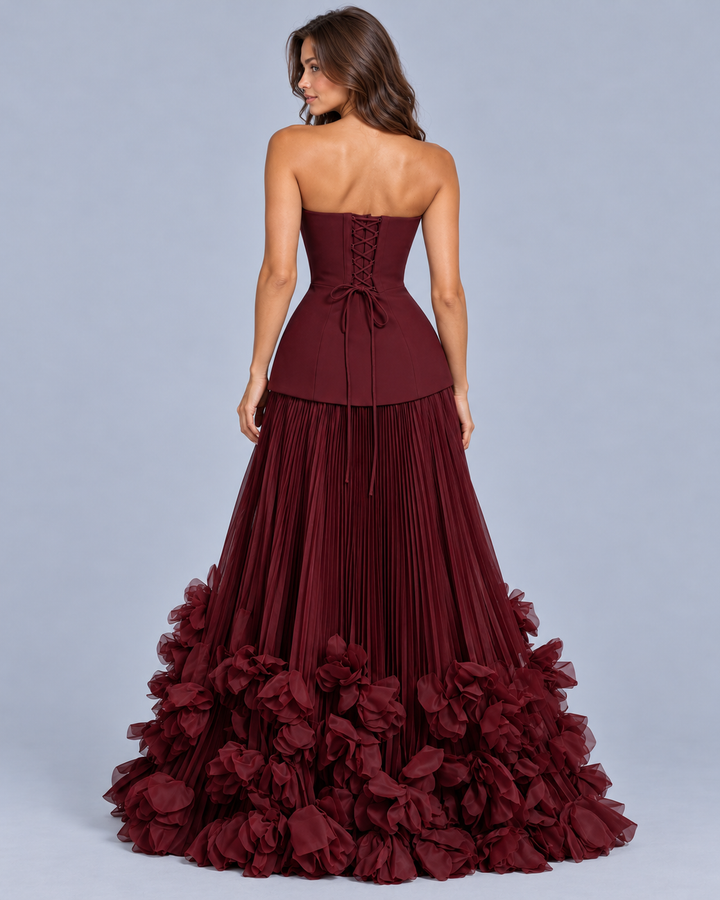 Women's Strapless Maxi Dress with Floral Hem