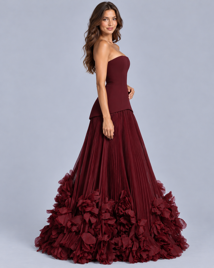 Women's Strapless Maxi Dress with Floral Hem