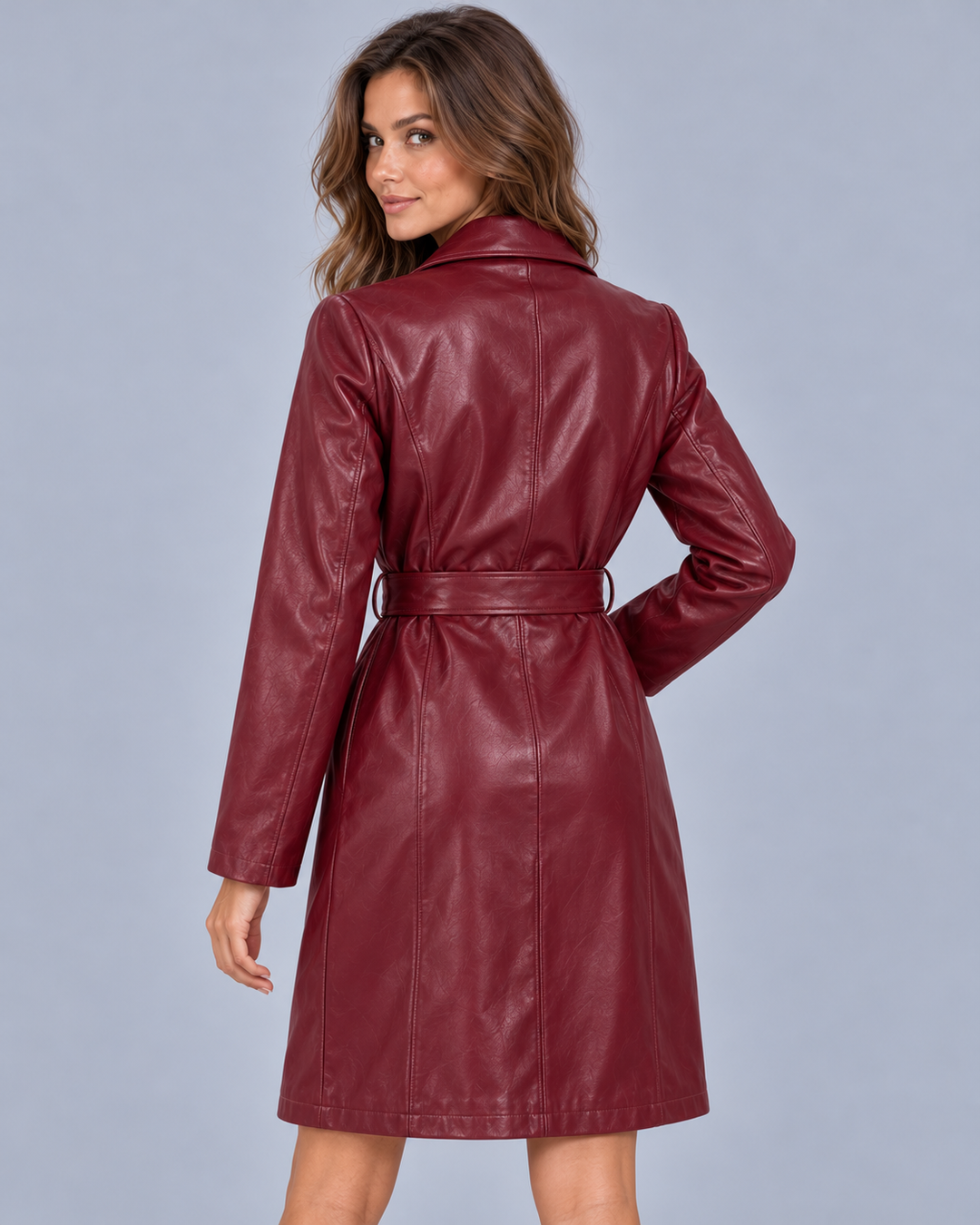 Women's Longline Faux Leather Trench Coat