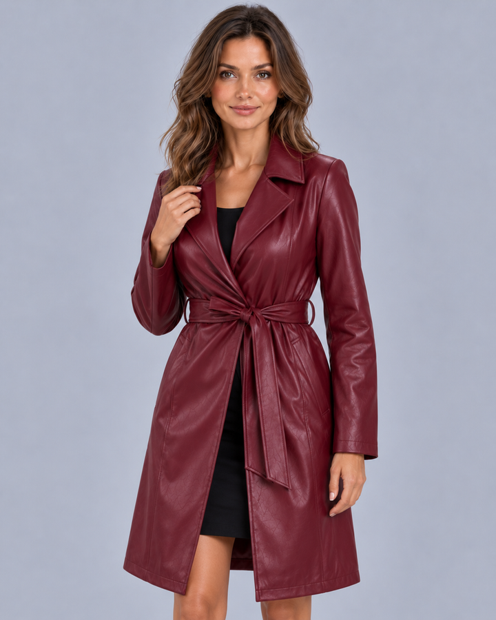 Women's Longline Faux Leather Trench Coat