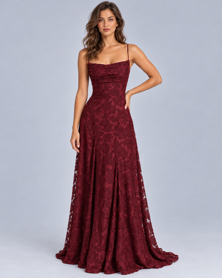 Women's Lace Maxi Dress with Structured Bodice