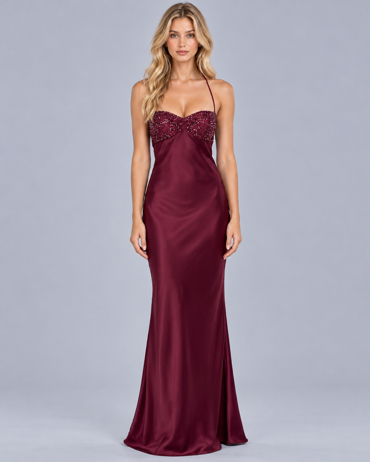Women's Sequin Bust Halter Maxi Dress