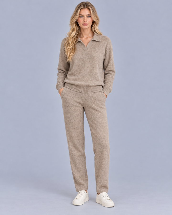 Women's Knitted Polo Collar Lounge Set