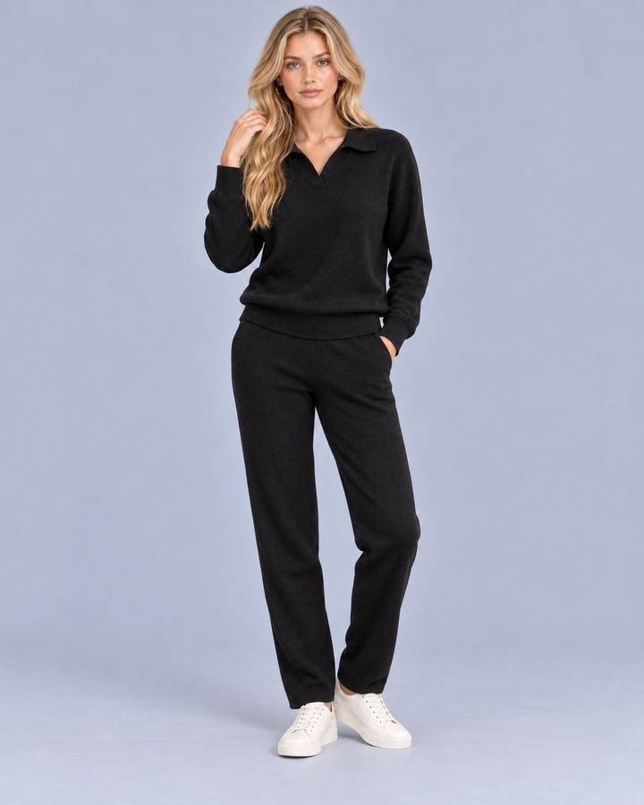 Women's Knitted Polo Collar Lounge Set