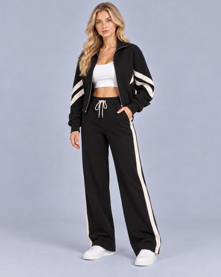 Women's Cropped Zip Tracksuit with Contrast Stripes