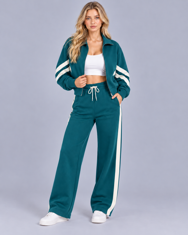 Women's Cropped Zip Tracksuit with Contrast Stripes