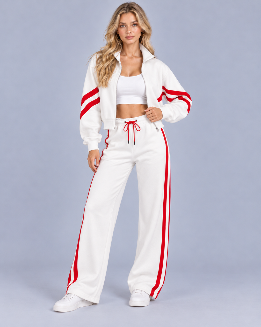 Women's Cropped Zip Tracksuit with Contrast Stripes