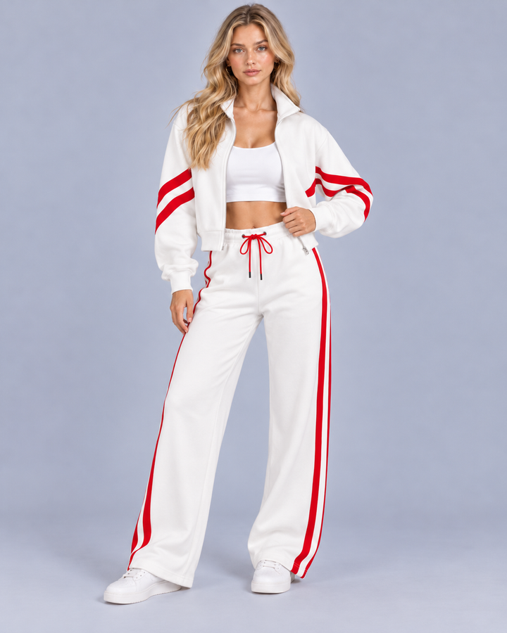 Women's Cropped Zip Tracksuit with Contrast Stripes