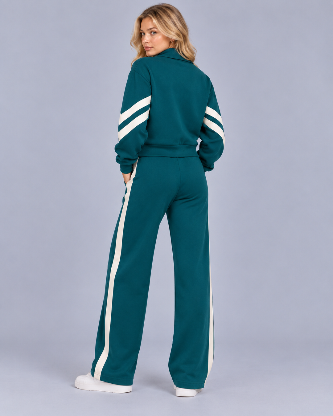 Women's Cropped Zip Tracksuit with Contrast Stripes