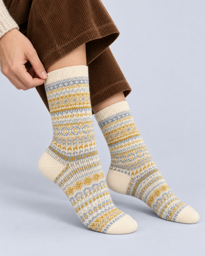 Nordic Fair Isle Cotton Crew Socks