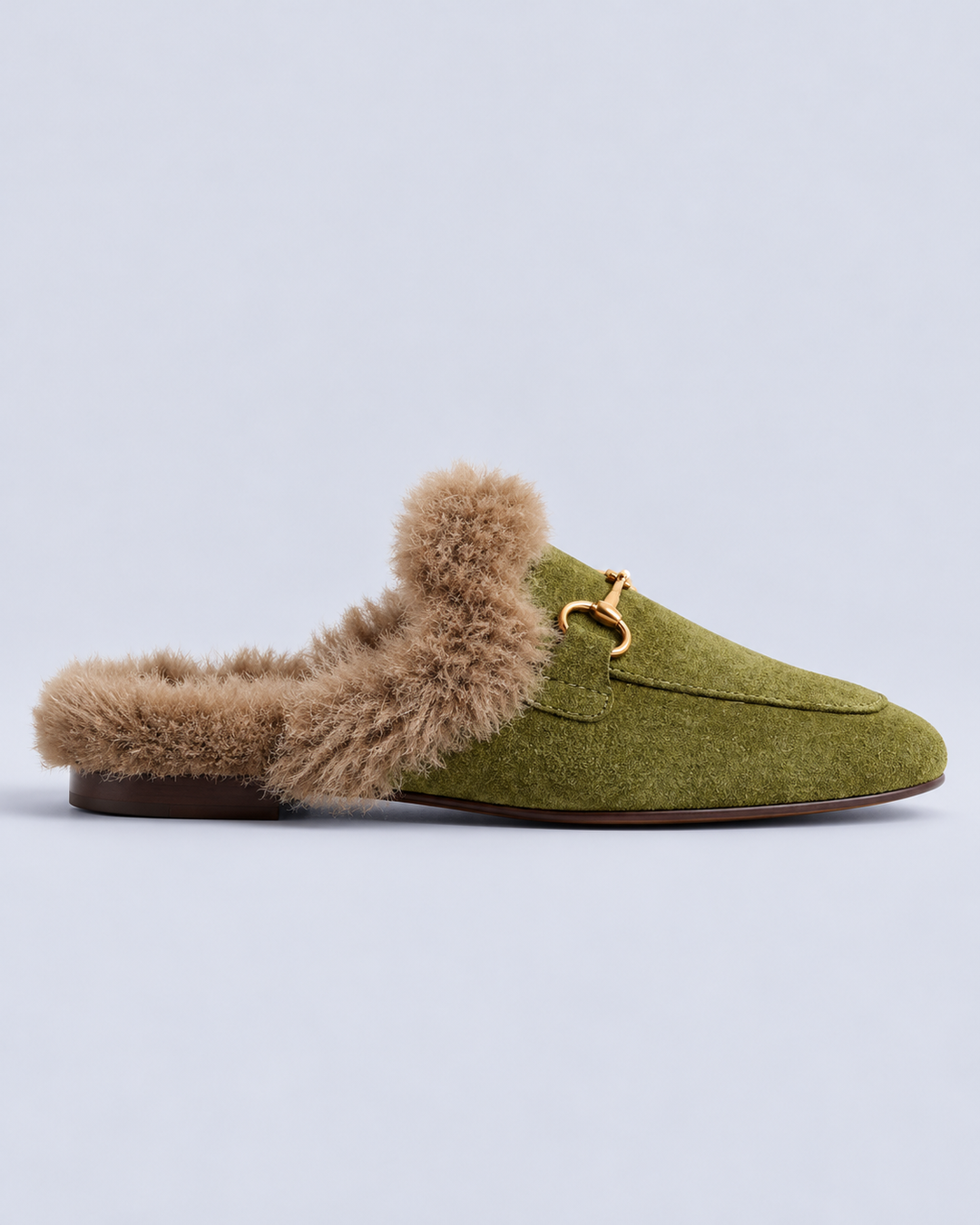 Women's Fur Lined Suede Horsebit Mules