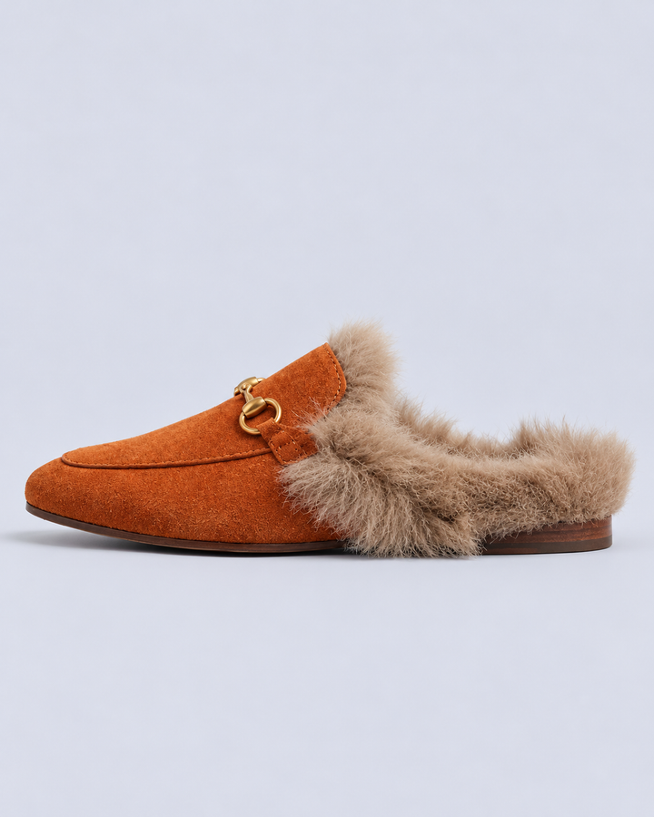 Women's Fur Lined Suede Horsebit Mules