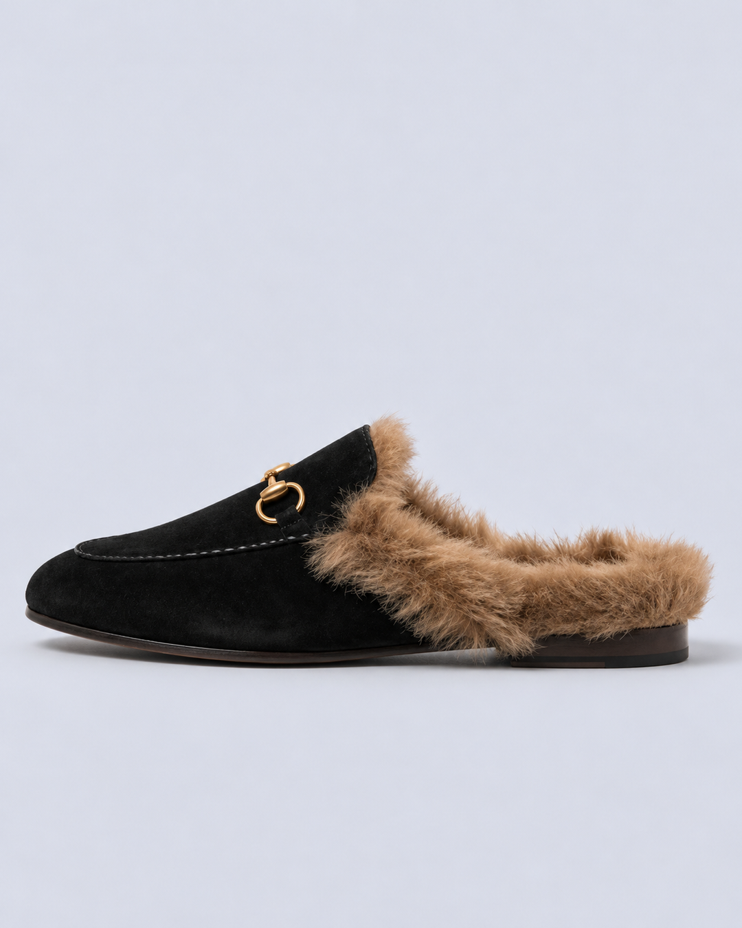 Women's Fur Lined Suede Horsebit Mules