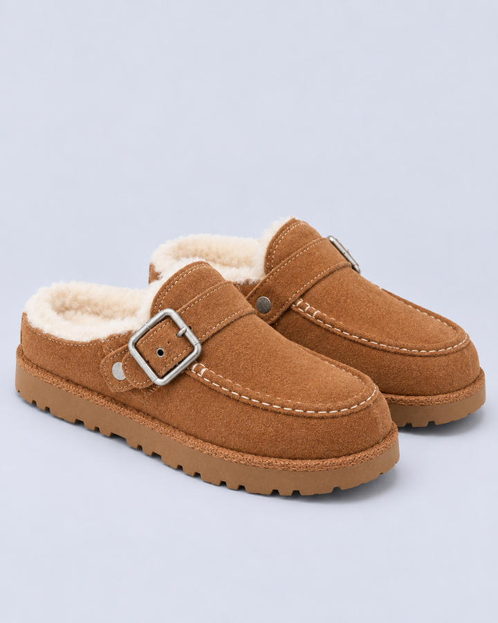 Women's Faux Suede Lined Buckle Clogs