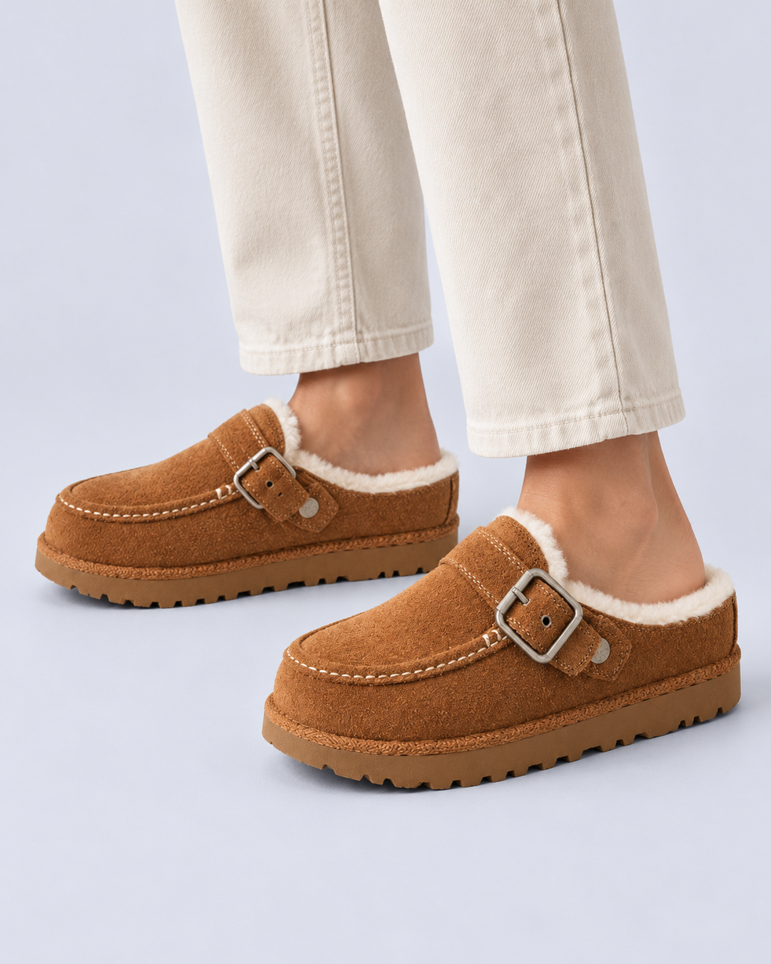 Women's Faux Suede Lined Buckle Clogs