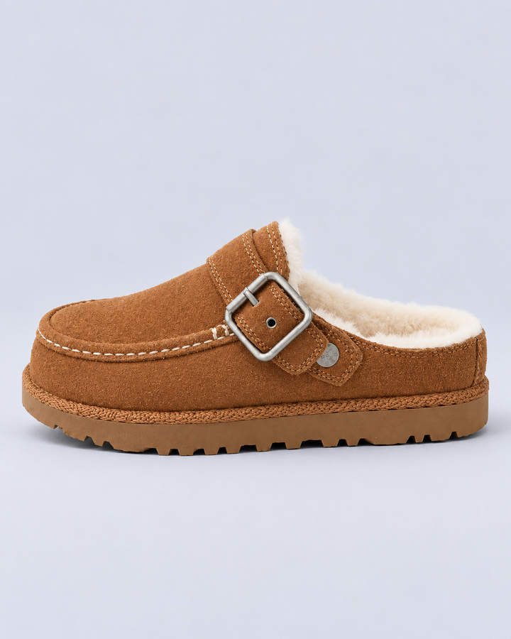 Women's Faux Suede Lined Buckle Clogs