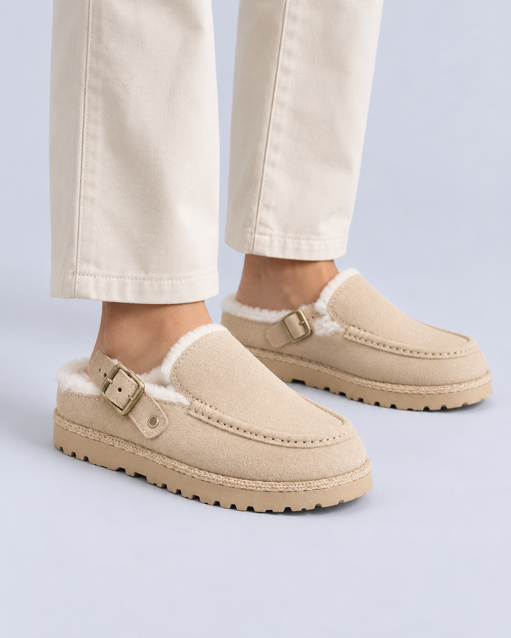 Women's Faux Suede Lined Buckle Clogs