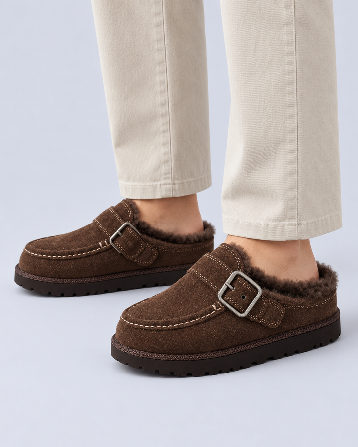 Women's Faux Suede Lined Buckle Clogs