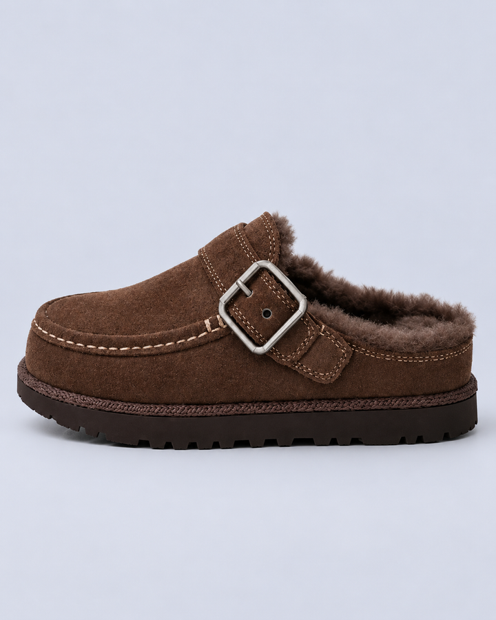 Women's Faux Suede Lined Buckle Clogs