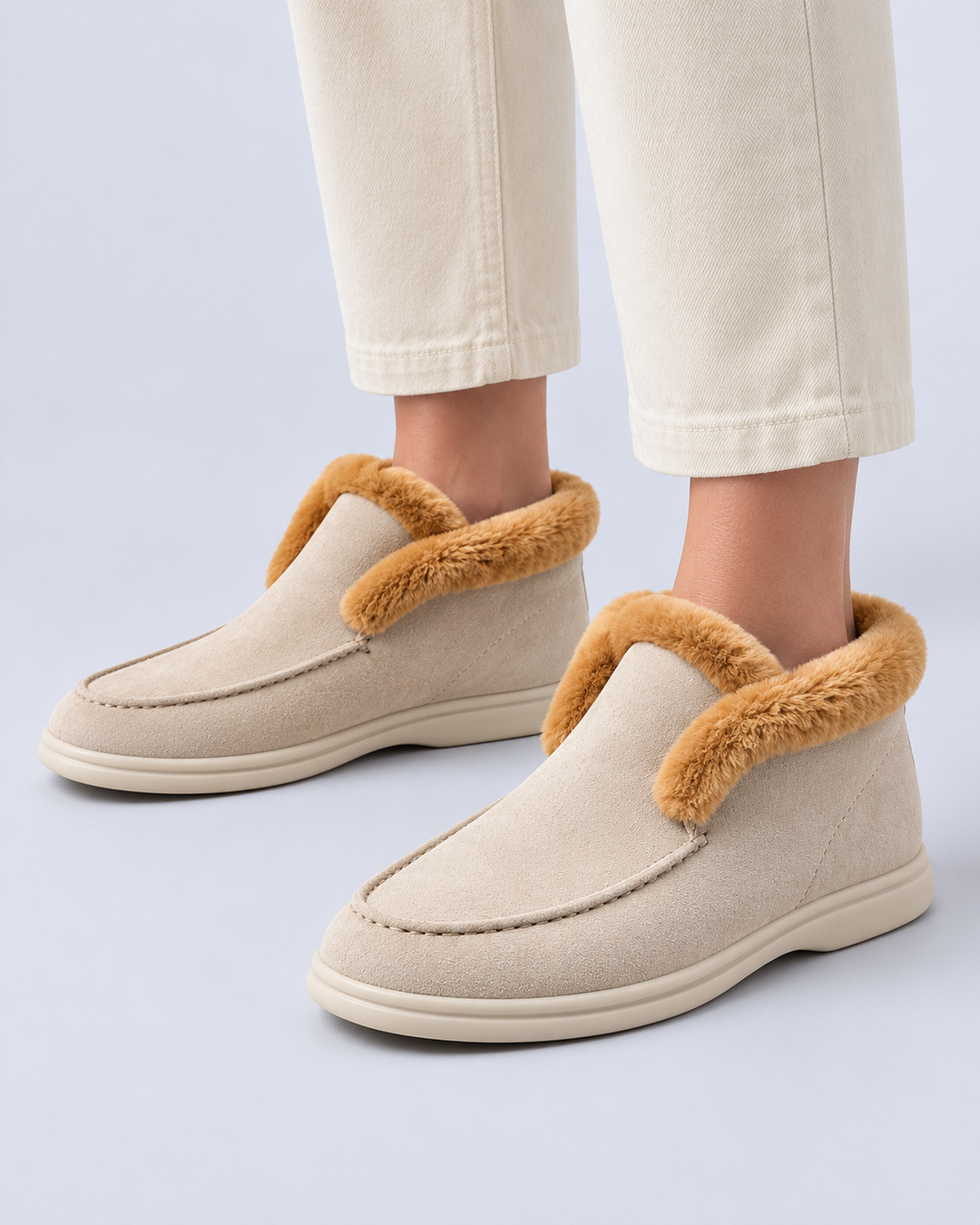 Women's Shearling Lined Suede Loafers