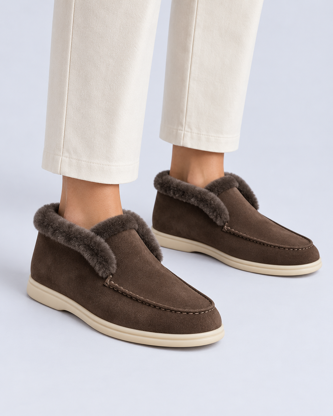 Women's Shearling Lined Suede Loafers