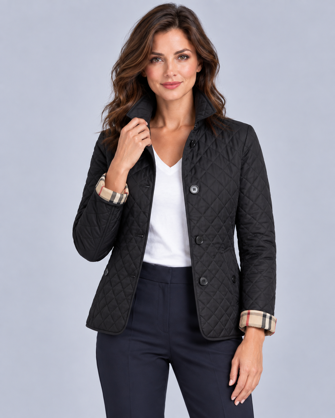 Women's Lightweight Quilted Jacket | Contrast Cuff Padded Coat