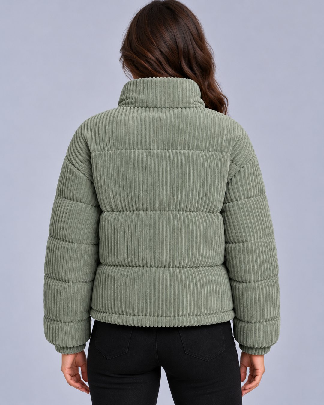 Women's Corduroy Puffer Jacket with Funnel Neck