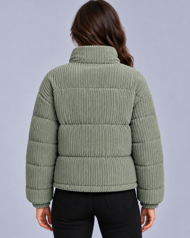 Women's Corduroy Puffer Jacket with Funnel Neck