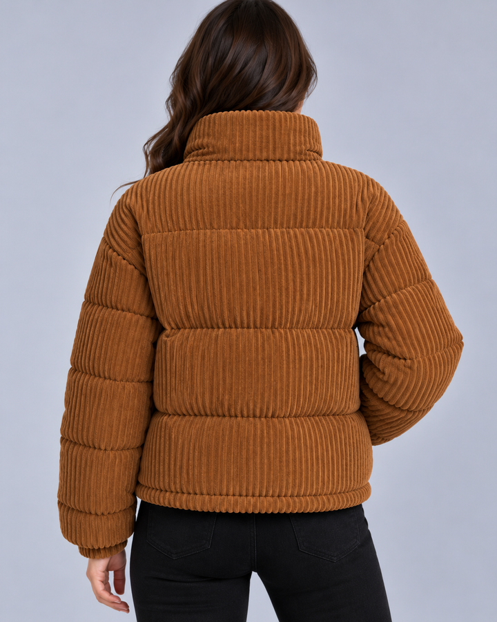 Women's Corduroy Puffer Jacket with Funnel Neck