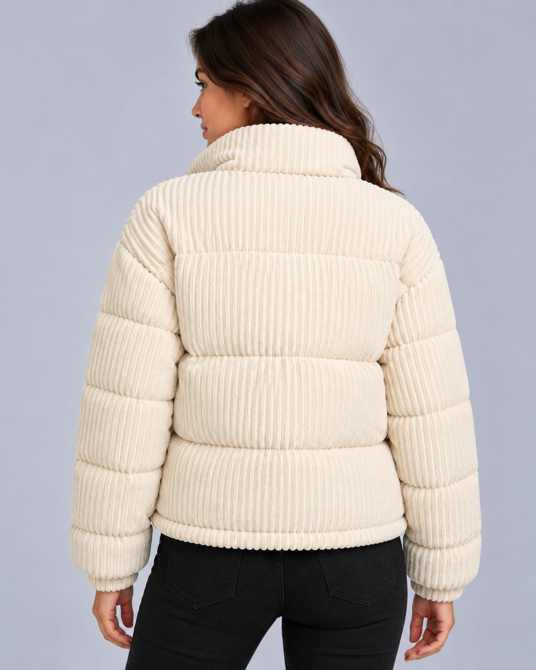 Women's Corduroy Puffer Jacket with Funnel Neck
