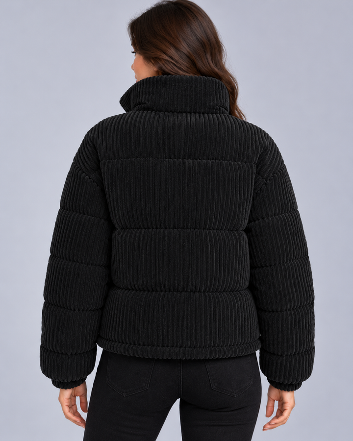 Women's Corduroy Puffer Jacket with Funnel Neck