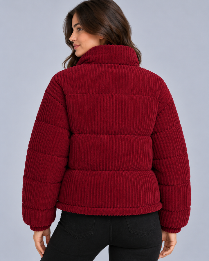 Women's Corduroy Puffer Jacket with Funnel Neck