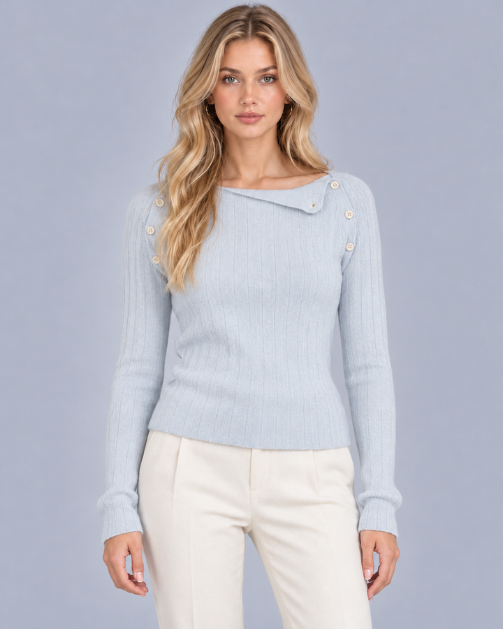Women's Ribbed Cashmere Jumper with Button Shoulders