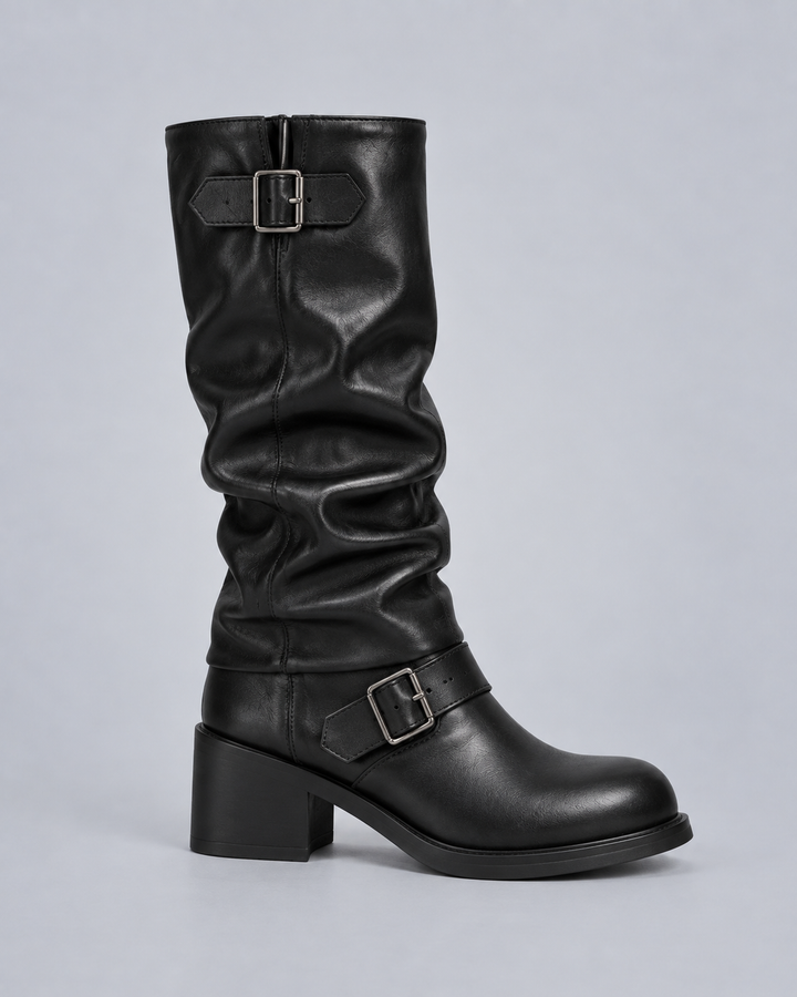 Women's Biker Buckle Knee-High Boots